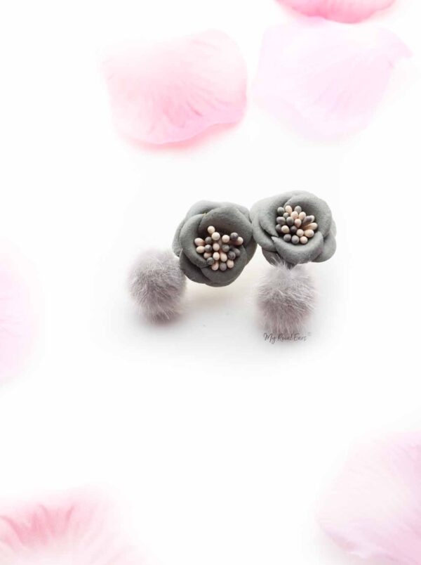 Erica- cute flower stud fur ball stud earrings - My Roial Ears LTD