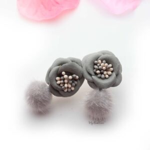 Erica- cute flower stud fur ball stud earrings - My Roial Ears LTD