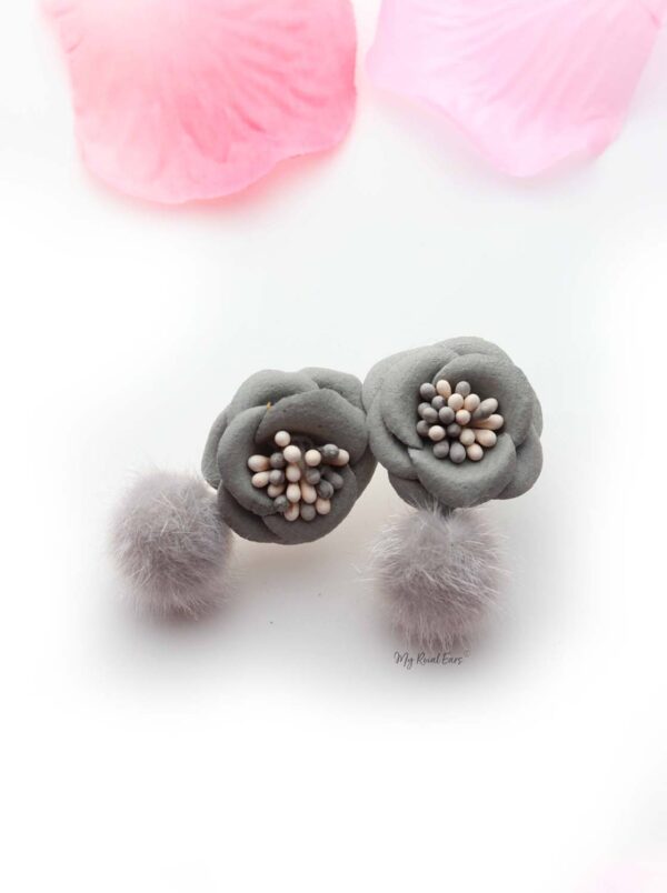 Erica- cute flower stud fur ball stud earrings - My Roial Ears LTD