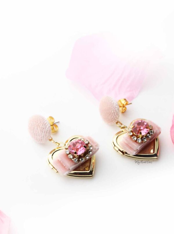 Hyacinth- sweet velvet heart shaped small drop earrings - My Roial Ears LTD