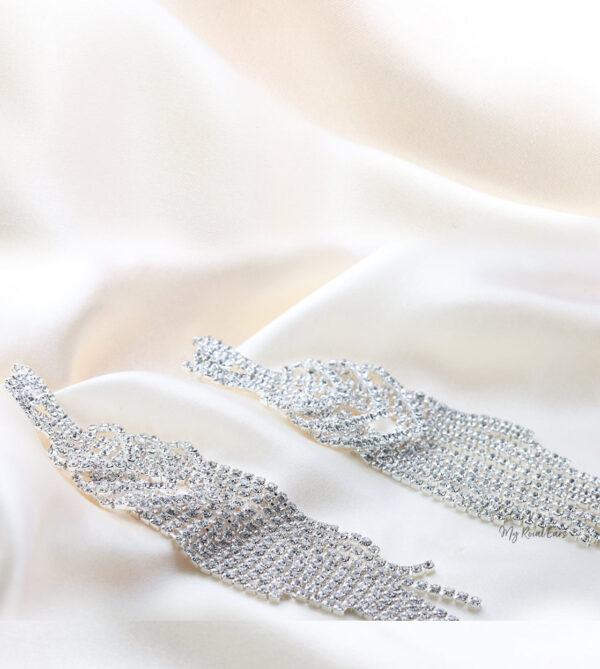 Q.Martha-long tassel rhinestone silver plated bridal statement earrings - My Roial Ears LTD