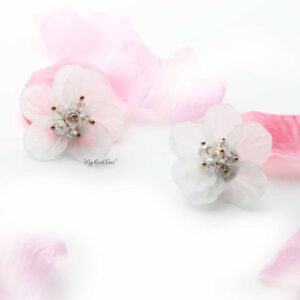 Iris White- hand-made, acrylic flower stud earrings - My Roial Ears LTD