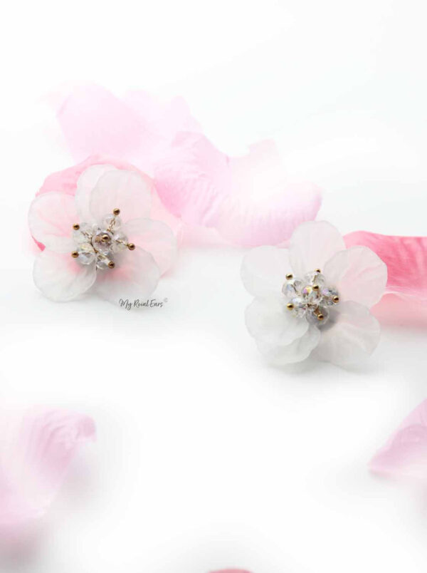 Iris White- hand-made, acrylic flower stud earrings - My Roial Ears LTD