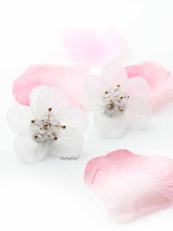 Iris White- hand-made, acrylic flower stud earrings - My Roial Ears LTD