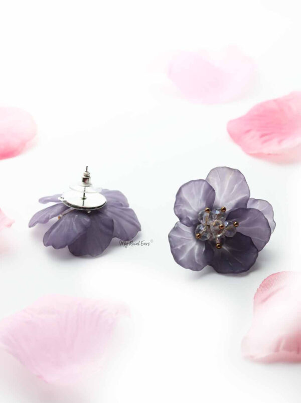 Iris Purple- hand-made, acrylic flower stud earrings - My Roial Ears LTD