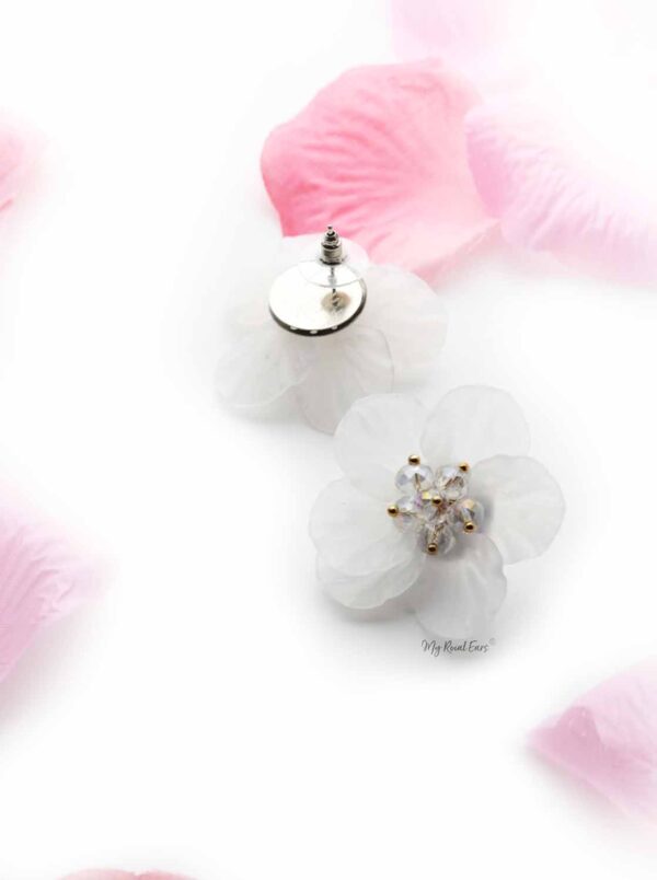 Iris White- hand-made, acrylic flower stud earrings - My Roial Ears LTD