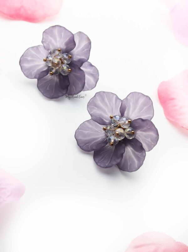 Iris Purple- hand-made, acrylic flower stud earrings - My Roial Ears LTD