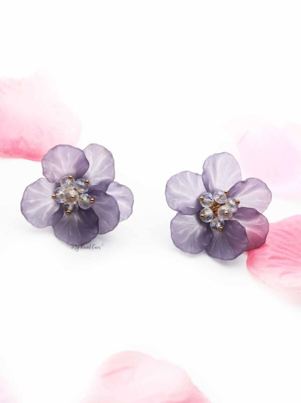 Iris Purple- hand-made, acrylic flower stud earrings - My Roial Ears LTD