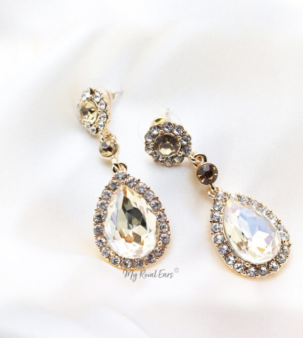 Q.Olivienne-classic luxury champagne gold drop bridal earrings - My Roial Ears LTD