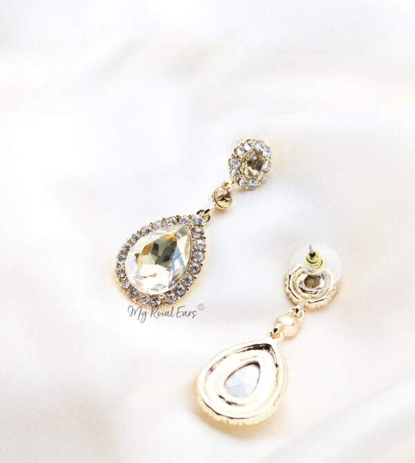 Q.Olivienne-classic luxury champagne gold drop bridal earrings - My Roial Ears LTD