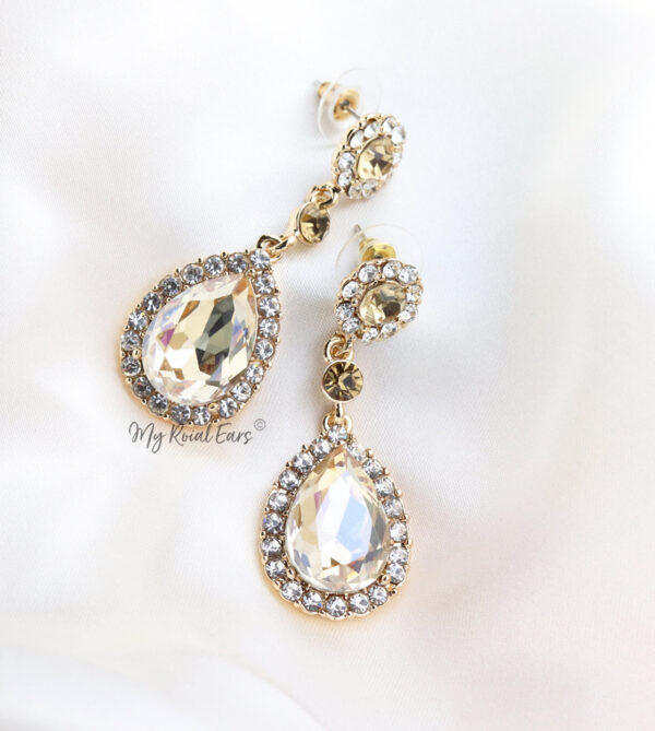 Q.Olivienne-classic luxury champagne gold drop bridal earrings - My Roial Ears LTD