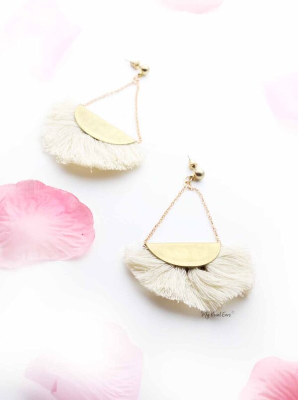 Jasmine- gold tassel fan drop earrings - My Roial Ears LTD