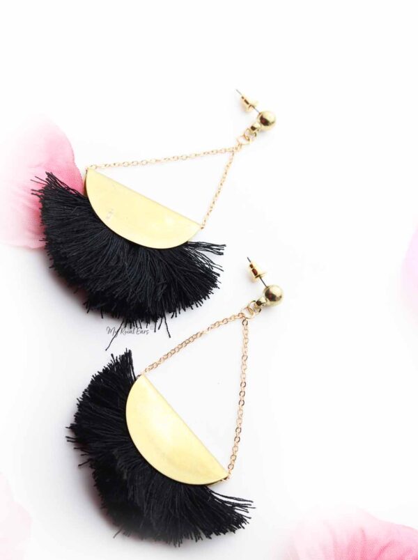 Jasmine- gold tassel fan drop earrings - My Roial Ears LTD