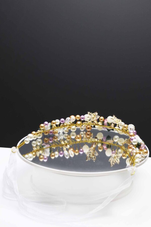 Queen Rowling- golden floral pearl ball headband and earrings set - My Roial Ears LTD