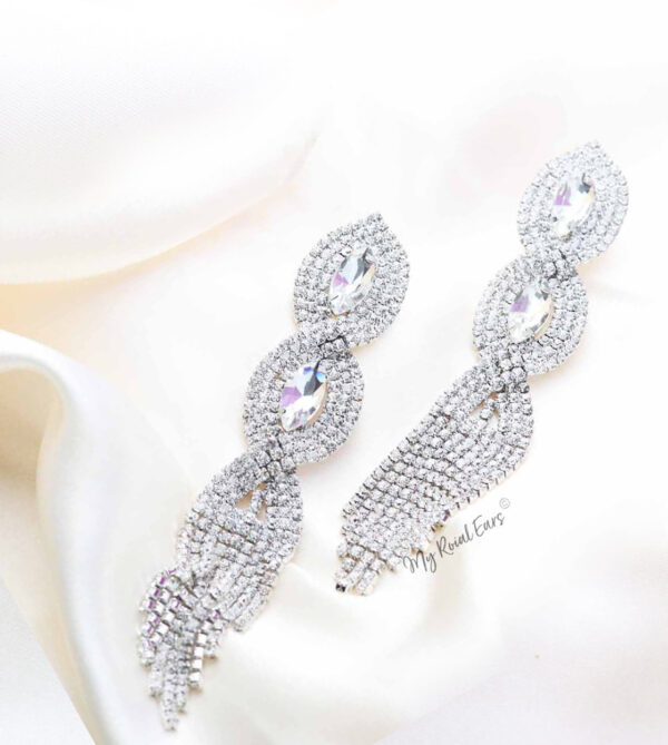 Q Annalore-magnificent paved rhinestone tassel bridal earrings - My Roial Ears LTD