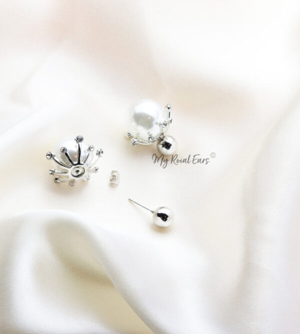 Q Pipa Silver-exquisite rhinestone ball pearl bridal earrings - My Roial Ears LTD