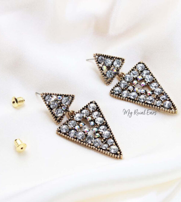 Q.FIONA- triangle chandelier luxury bridal drop earrings - My Roial Ears LTD