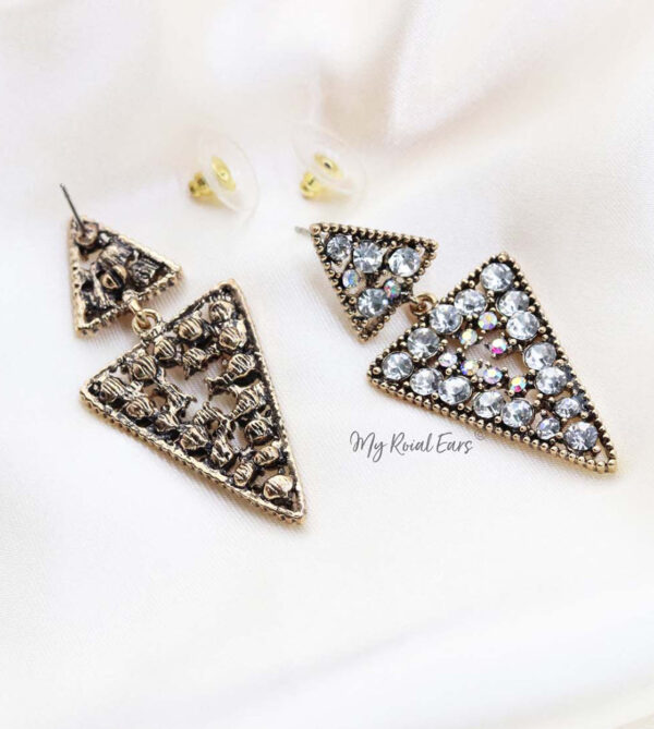 Q.FIONA- triangle chandelier luxury bridal drop earrings - My Roial Ears LTD