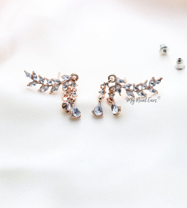 Q.Charlotte-stylish bridal crystal leaves stud statement earrings - My Roial Ears LTD