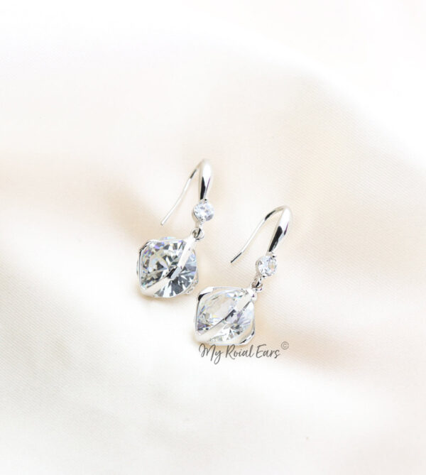 Q Georgiana Silver-plated crystal small ball drop bridal earrings - My Roial Ears LTD