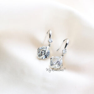 Q Georgiana Silver-plated crystal small ball drop bridal earrings - My Roial Ears LTD