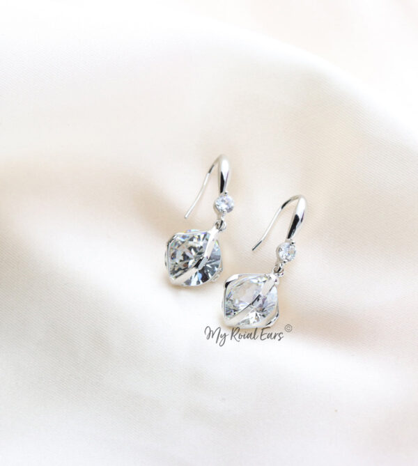 Q Georgiana Silver-plated crystal small ball drop bridal earrings - My Roial Ears LTD