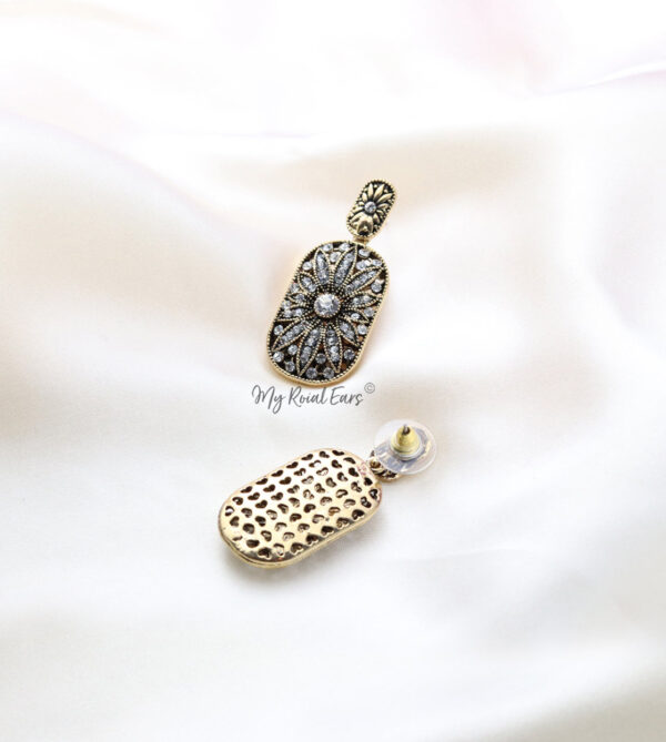 Q.Noor Silver-vintage antique gold dangle drop bridal earring - My Roial Ears LTD