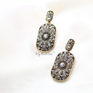 Q.Noor Silver-vintage antique gold dangle drop bridal earring - My Roial Ears LTD
