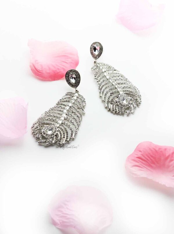 Peony- silver metal feather earrings - My Roial Ears LTD