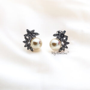 Q.Patricia-sophisticated antique pearl crystal bridal stud earrings - My Roial Ears LTD