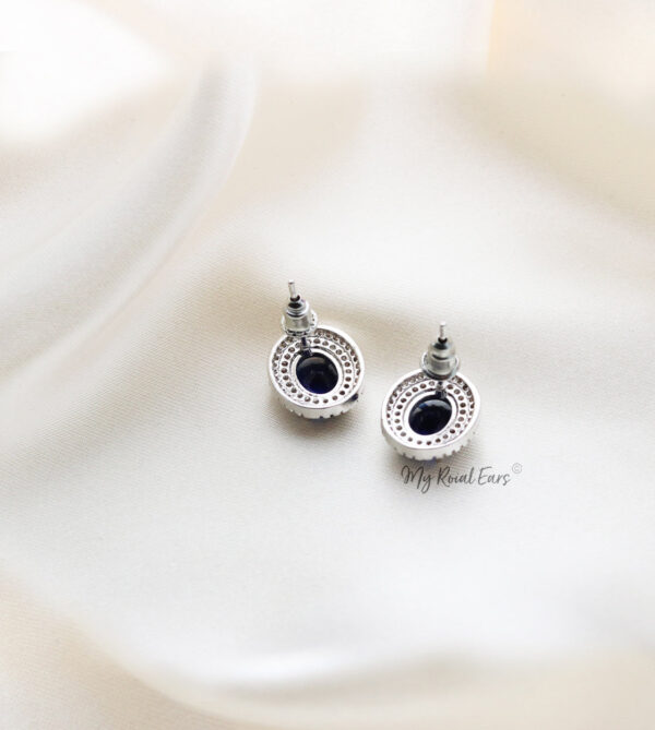 Q.Wanda Blue-platinum plated silver and sapphire blue stone inspired bridal stud earrings - My Roial Ears LTD
