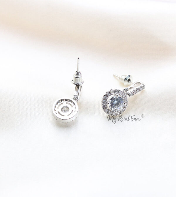 Q.Alexandra-round silver plated, aaa cubic zirconia stud drop bridal earrings - My Roial Ears LTD