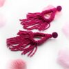 Sage- Beaded Tassel Pink Drop Earrings - Image 2