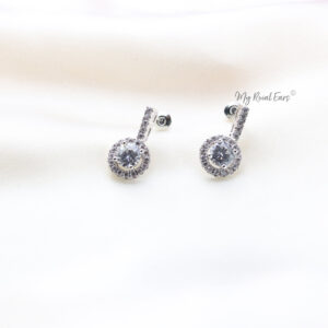 Q.Alexandra-round silver plated, aaa cubic zirconia stud drop bridal earrings - My Roial Ears LTD
