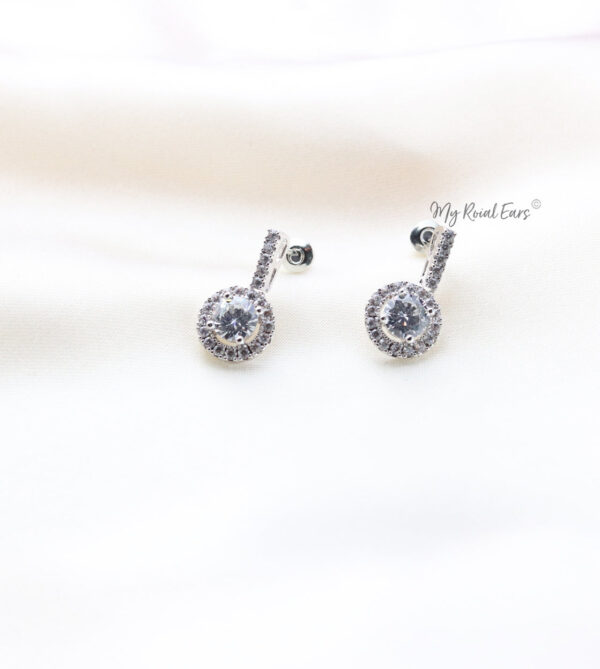 Q.Alexandra-round silver plated, aaa cubic zirconia stud drop bridal earrings - My Roial Ears LTD