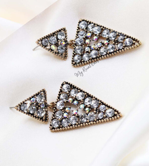 Q.FIONA- triangle chandelier luxury bridal drop earrings - My Roial Ears LTD