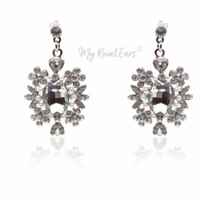 Q.GABRIELLA- clear glass pearl white bridal stud earrings - My Roial Ears LTD