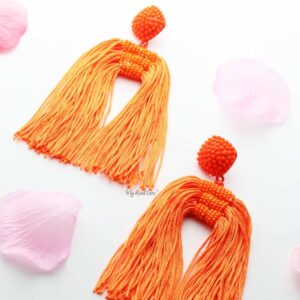 Snapdragon Orange- tassel statement long earrings - My Roial Ears LTD