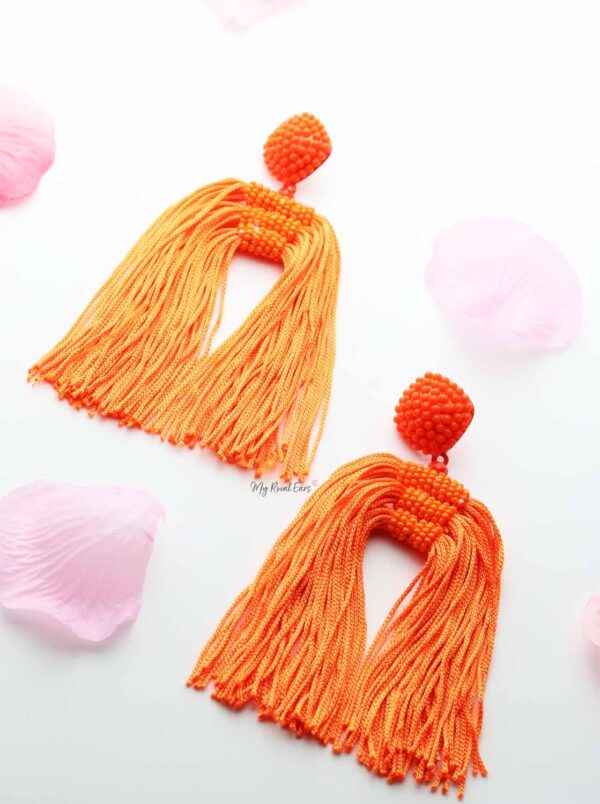 Snapdragon Orange- tassel statement long earrings - My Roial Ears LTD