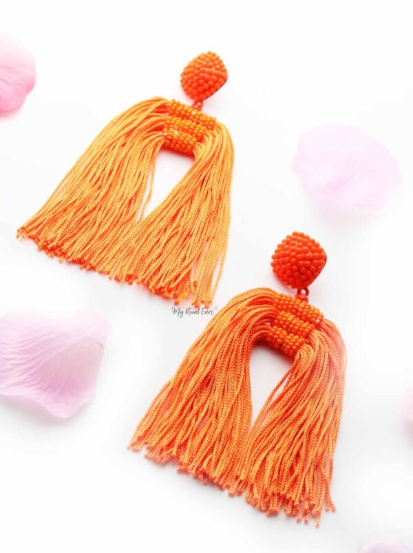 Snapdragon Orange- tassel statement long earrings - My Roial Ears LTD