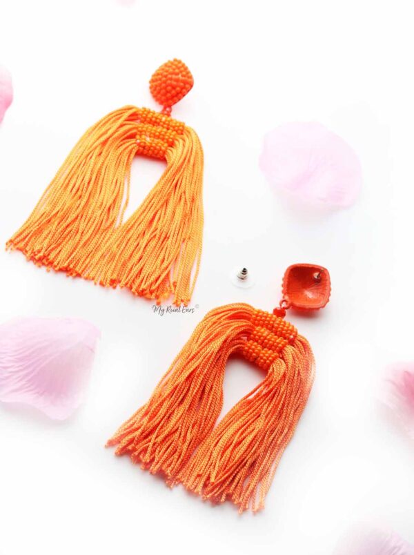 Snapdragon Orange- tassel statement long earrings - My Roial Ears LTD