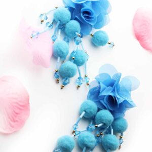 Sunflower Blue- Floral Pompom Tassel Drop Earrings - My Roial Ears LTD