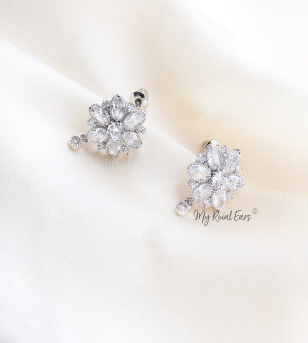 Q.Bella-high quality cubic zirconia stone flower bridal stud earrings - My Roial Ears LTD