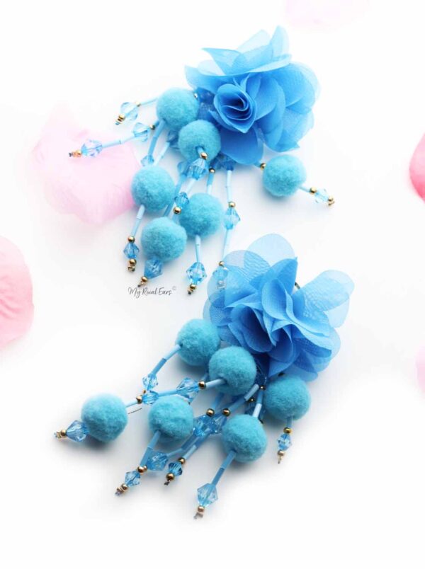 Sunflower Blue- Floral Pompom Tassel Drop Earrings - My Roial Ears LTD