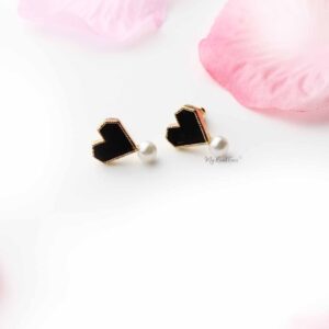 Tansy- gold plated black heart and pearl stud - My Roial Ears LTD