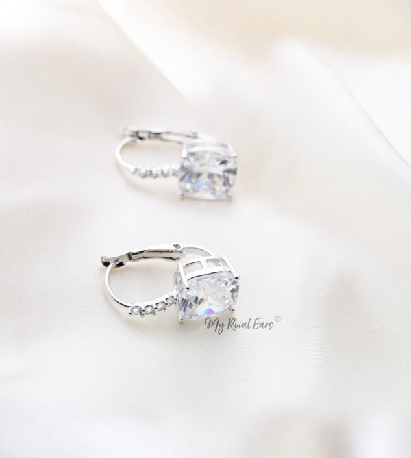 Q.Nala- sterling silver crystal square bridal drop earrings - My Roial Ears LTD