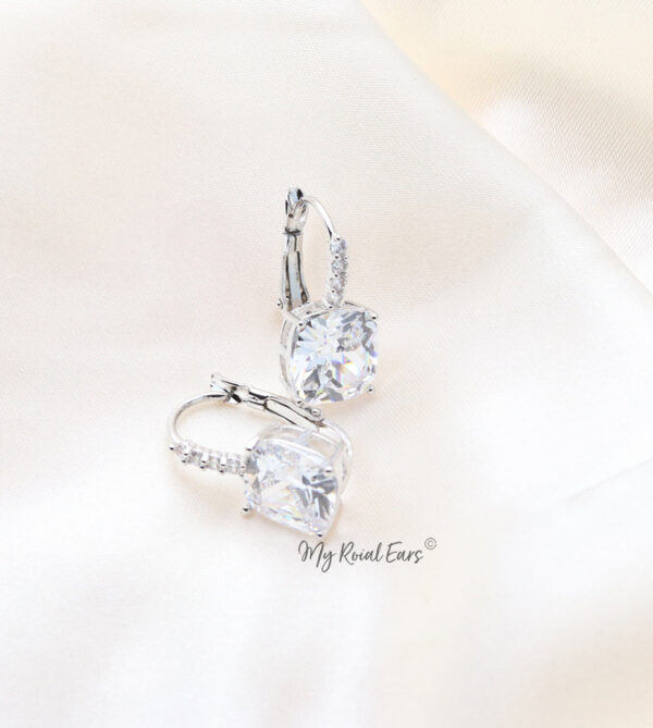 Q.Nala- sterling silver crystal square bridal drop earrings - My Roial Ears LTD