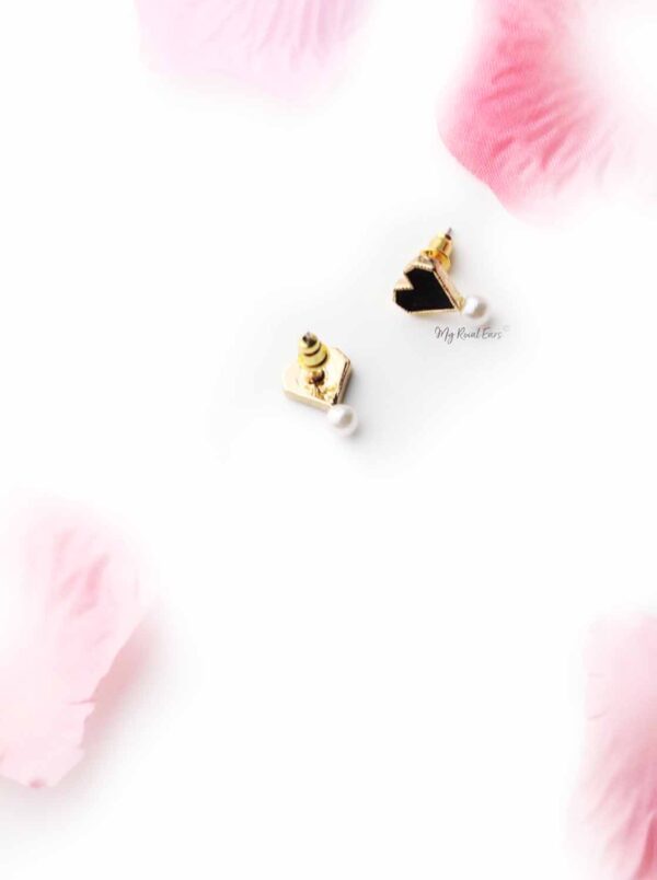 Tansy- gold plated black heart and pearl stud - My Roial Ears LTD
