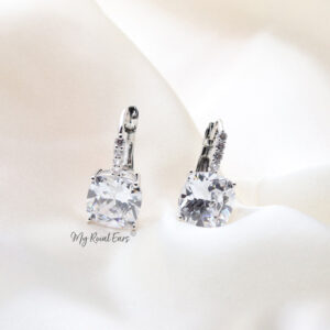 Q.Nala- sterling silver crystal square bridal drop earrings - My Roial Ears LTD