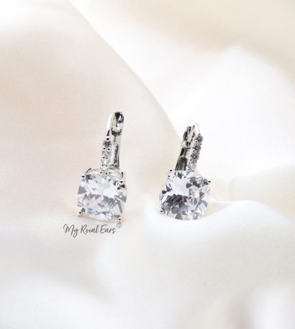 Q.Nala- sterling silver crystal square bridal drop earrings - My Roial Ears LTD